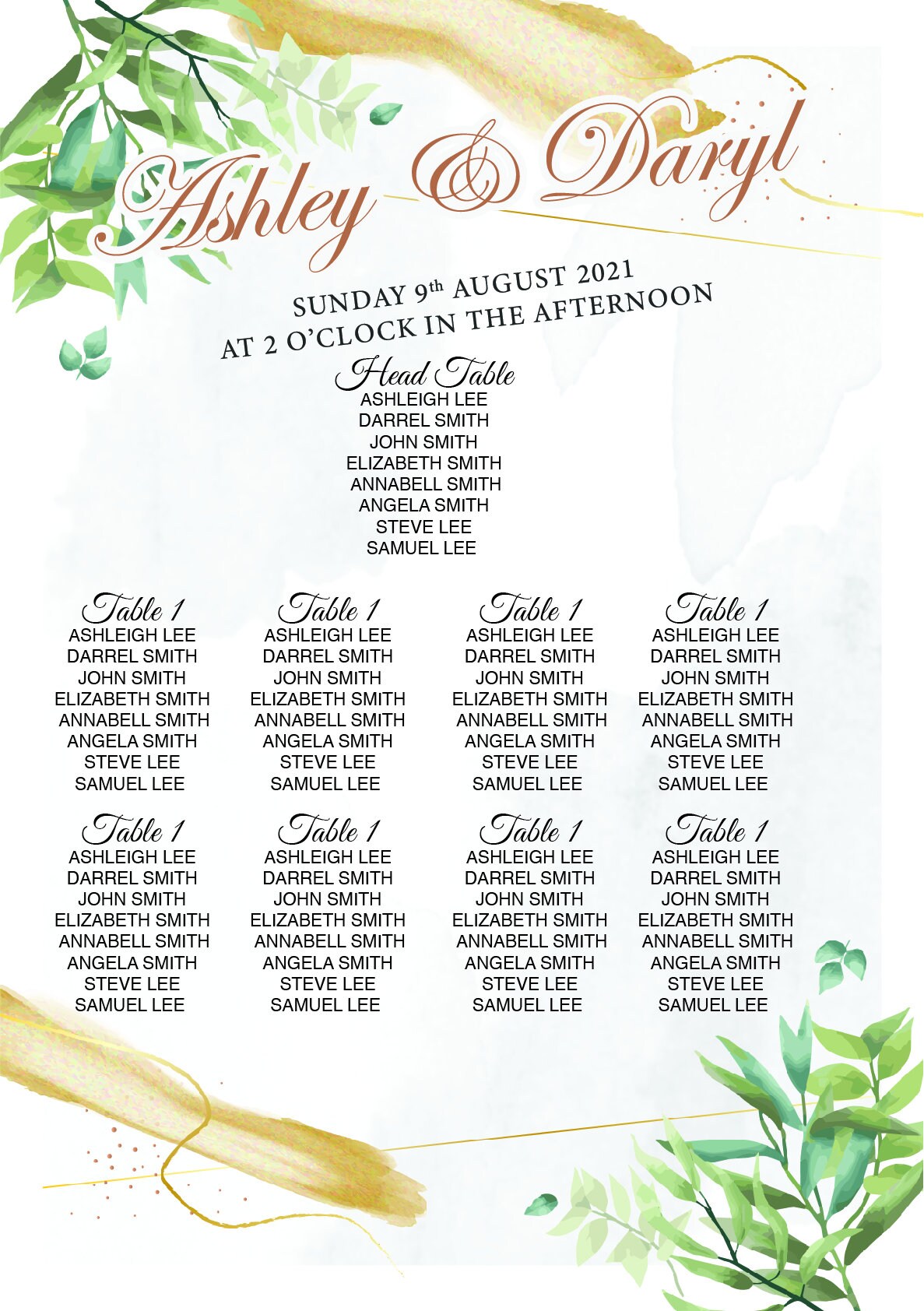 Wedding Seating Table Plan Print Board