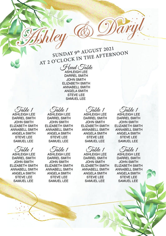 Wedding Seating Table Plan Print Board